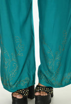 Mominos Fashion Moeza Reyon Cotton Rama Green Color Sirsoki Work Palazzo | Grab2Buy