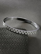 NVR Men's Silver-Plated Stainless Steel Kada Bracelet