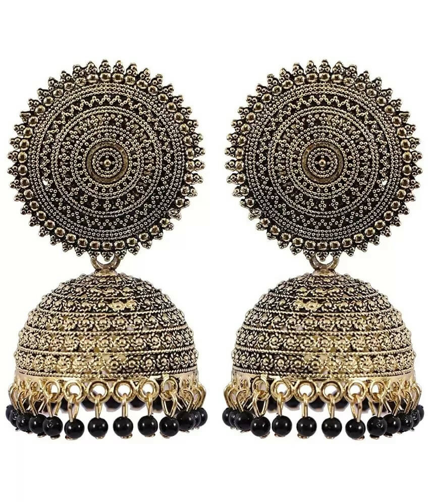 Mominos Fashion Joharkamal Gold-Polished Meenakari Jhumkas For Women & Girls (Black) | Grab2Buy