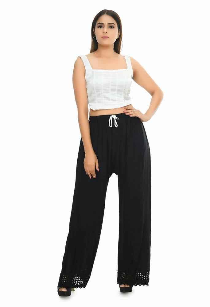 Mominos Fashion Moeza Reyon Cotton Black Cut Work Palazzo | Grab2Buy