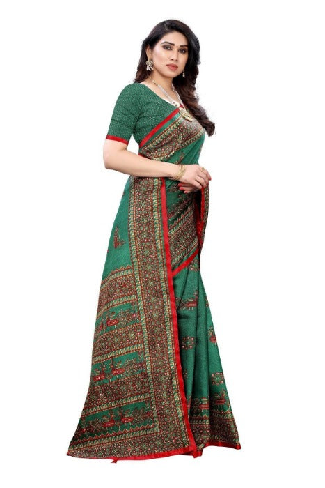 Vamika Green Mirror Work With Jhalar Khadi Silk Saree (AASHI GREEN) | Grab2Buy