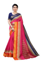 Vamika Pink & Blue Linen Jari Border Saree (GUNJAN PINK) | Grab2Buy