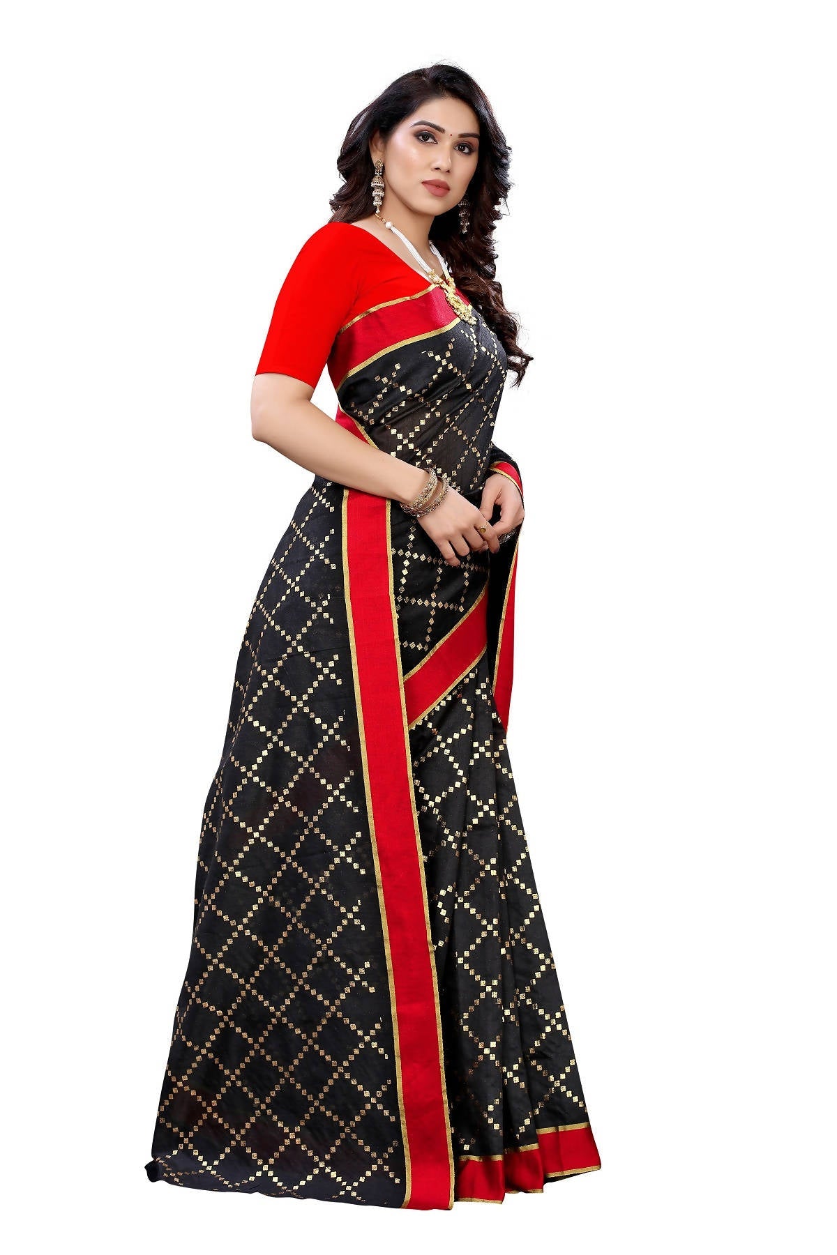 Vamika Black Linen Foil Print Saree (YOGI BLACK) | Grab2Buy