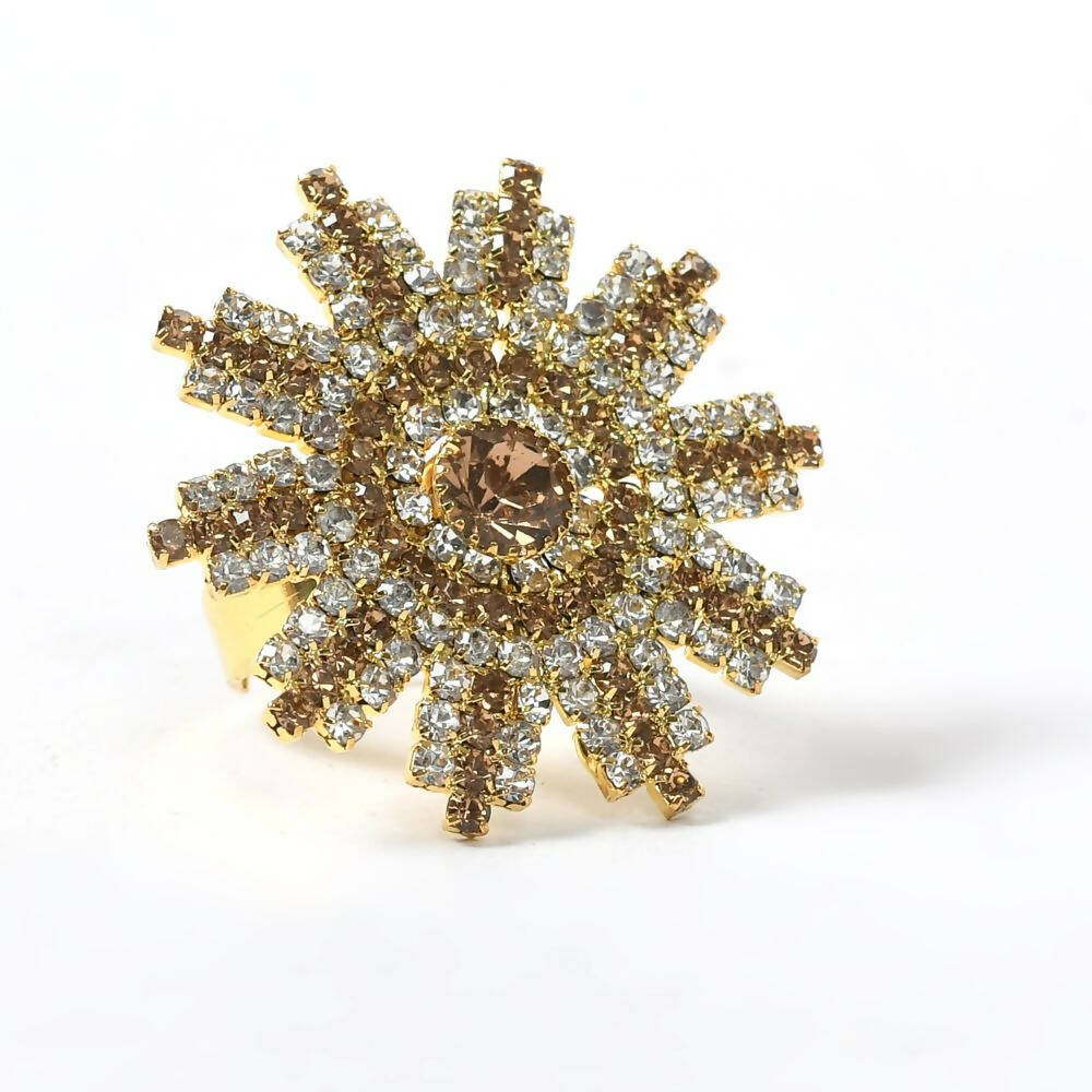 Mominos Fashion Joharkamal Gold-Polished AD Studded Adjustable Finger Ring | Grab2Buy