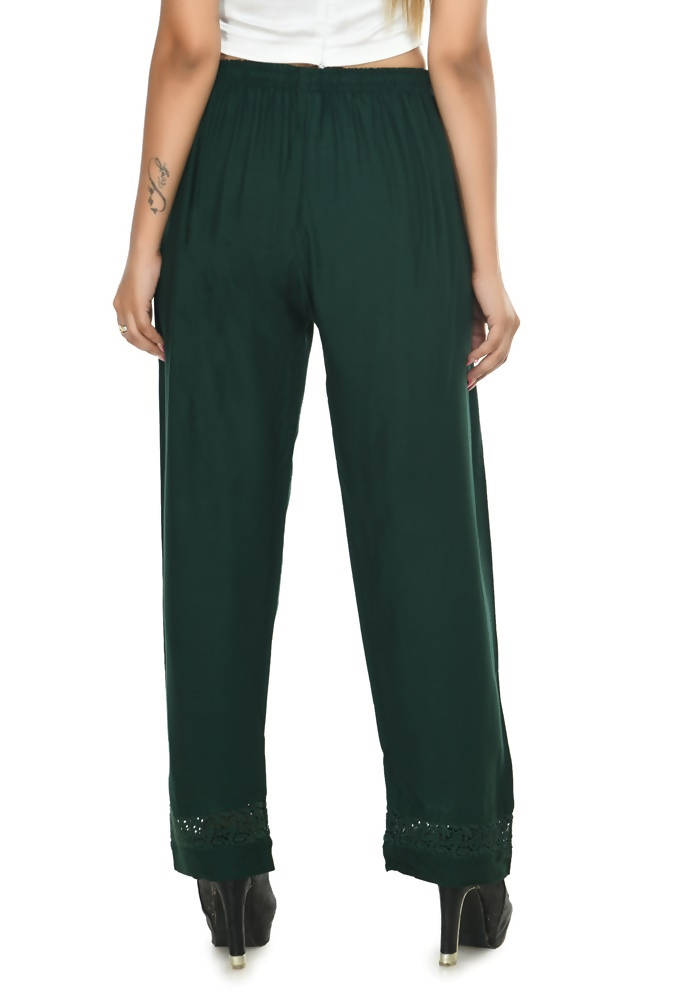 Mominos Fashion Moeza Reyon Cotton Bottle Green Straight Palazzo | Grab2Buy