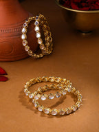 NVR Women's Set of 2 Gold-Polished Kundan Studded Traditional Bangles | Grab2Buy