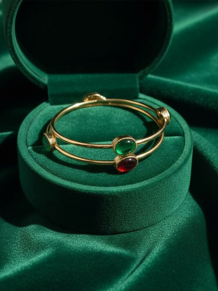 NVR Women Set of 2 Gold Plated Artificial Stone Bangle | Grab2Buy