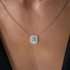 Cauer Elegant Radiant Moissanite Pendant Chain 14K Sterling Silver White Gold Plated