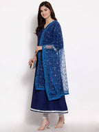 Myshka Women's Navy Blue Cotton 3/4 Sleeve V Neck Solid Casual Anarkali Kurta Dupatta Set | Grab2Buy