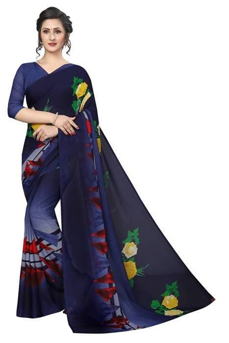 Vamika Navy Georgette Printed Contemporary Saree (SKODA NAVY) | Grab2Buy