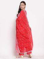 Myshka Women's Red Cotton Printed 3/4 Sleeve Round Neck Casual Kurta Pant Dupatta Set | Grab2Buy
