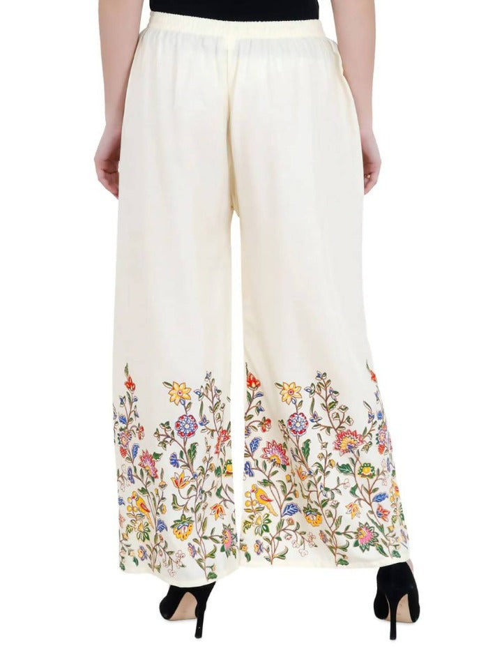 Mominos Fashion Off White Floral Design Palazzo | Grab2Buy