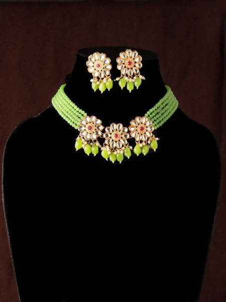 Mominos Fashion Johar Kamal Women's Pista Beads Pearls Gold-Polished Jewellery Set | Grab2Buy