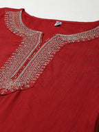Yufta Women Maroon Ethnic Motifs Yoke Design Regular Thread Work Kurta with Palazzo & With Dupatta | Grab2Buy