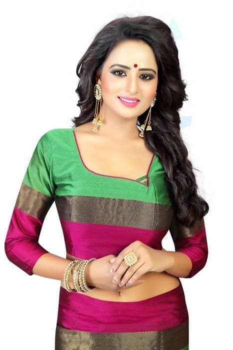 Vamika Green and Parrot Pink Cotton Silk Weaving Saree (Shreeji Parrot Pink) | Grab2Buy