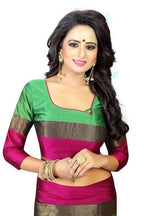 Vamika Green and Parrot Pink Cotton Silk Weaving Saree (Shreeji Parrot Pink) | Grab2Buy