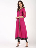 Aniyah Cotton Block Print Angrakha Kurta In Magenta (AN-148K) | Grab2Buy