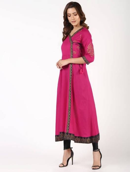 Aniyah Cotton Block Print Angrakha Kurta In Magenta (AN-148K) | Grab2Buy