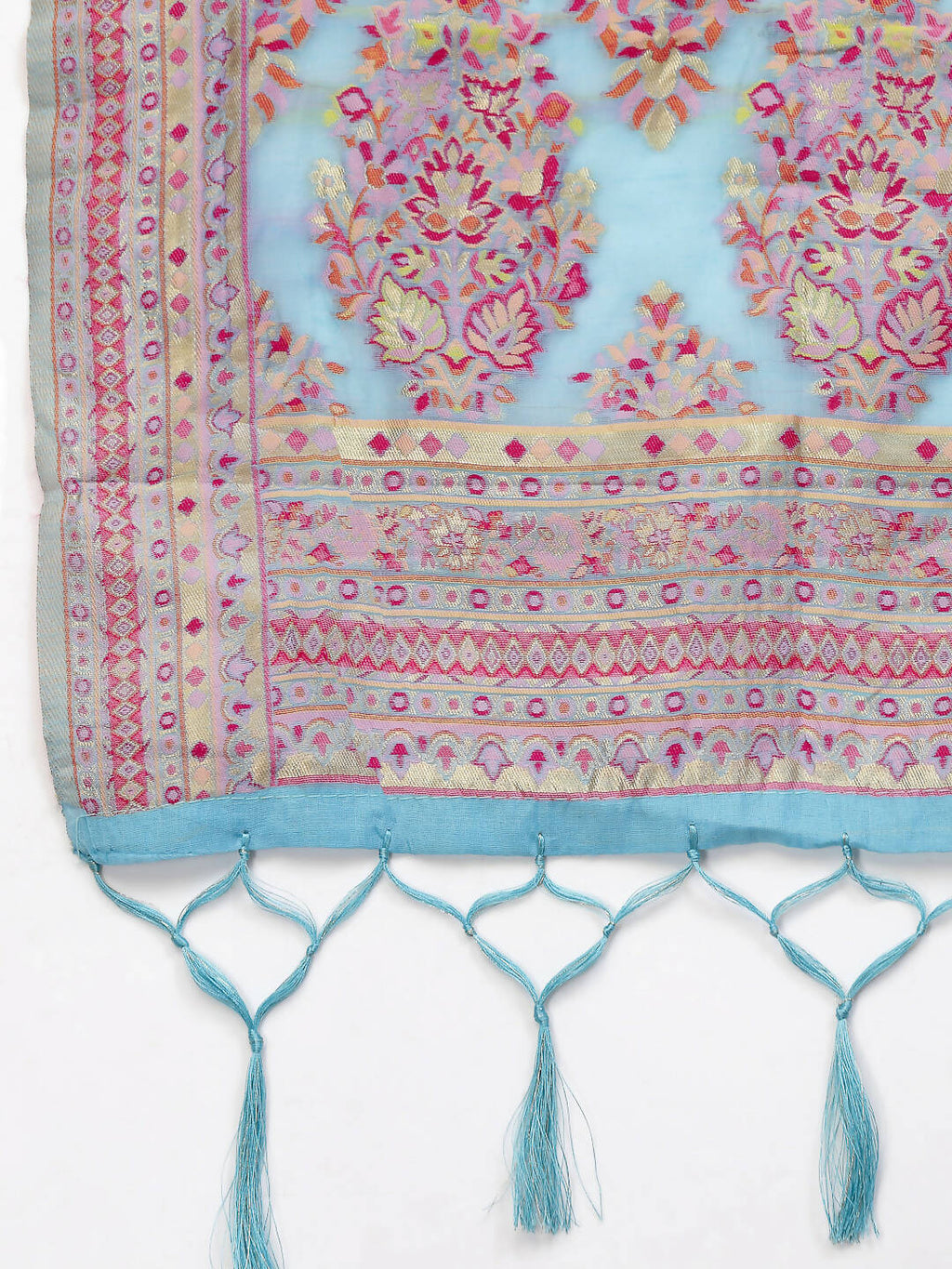 Blue Silk Blend Woven Design Saree With Unstitched Blouse Piece - Aloki | Grab2Buy
