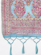 Blue Silk Blend Woven Design Saree With Unstitched Blouse Piece - Aloki | Grab2Buy