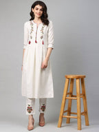 Yufta Women Off-White Yoke Design Kurta with Trouser | Grab2Buy
