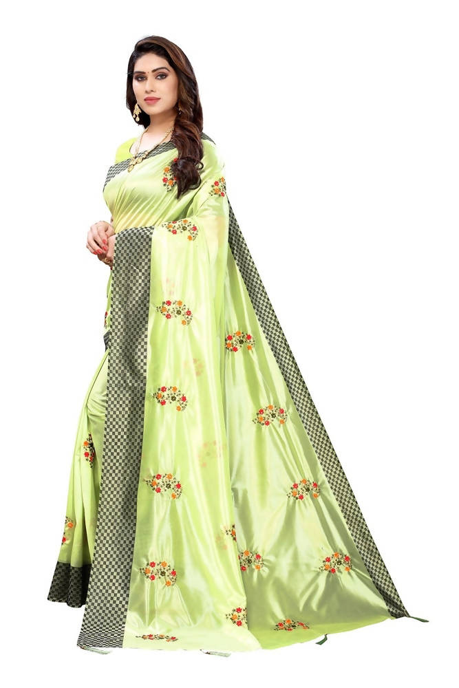 Vamika Parrot Green Crepe Embroidery Saree (Nirali Pista) | Grab2Buy
