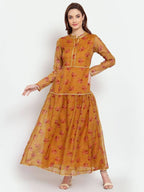 Myshka Women's Multi Printed Organza Full Sleeve Mandarin Neck Casual Dress | Grab2Buy