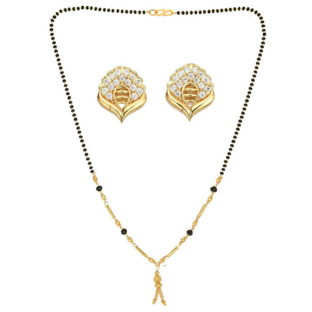 AanyaCentric Gold-Polished Short Mangalsutra Set with Earrings | Grab2Buy