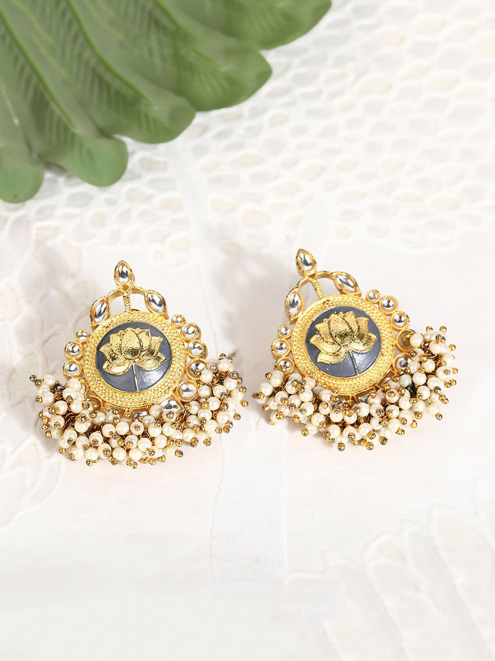 Joban Fashion Women Lotus Style Matte Gold Earrings | Grab2Buy