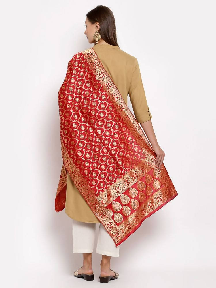 Myshka Women's Red Silk Print Casual Dupatta | Grab2Buy