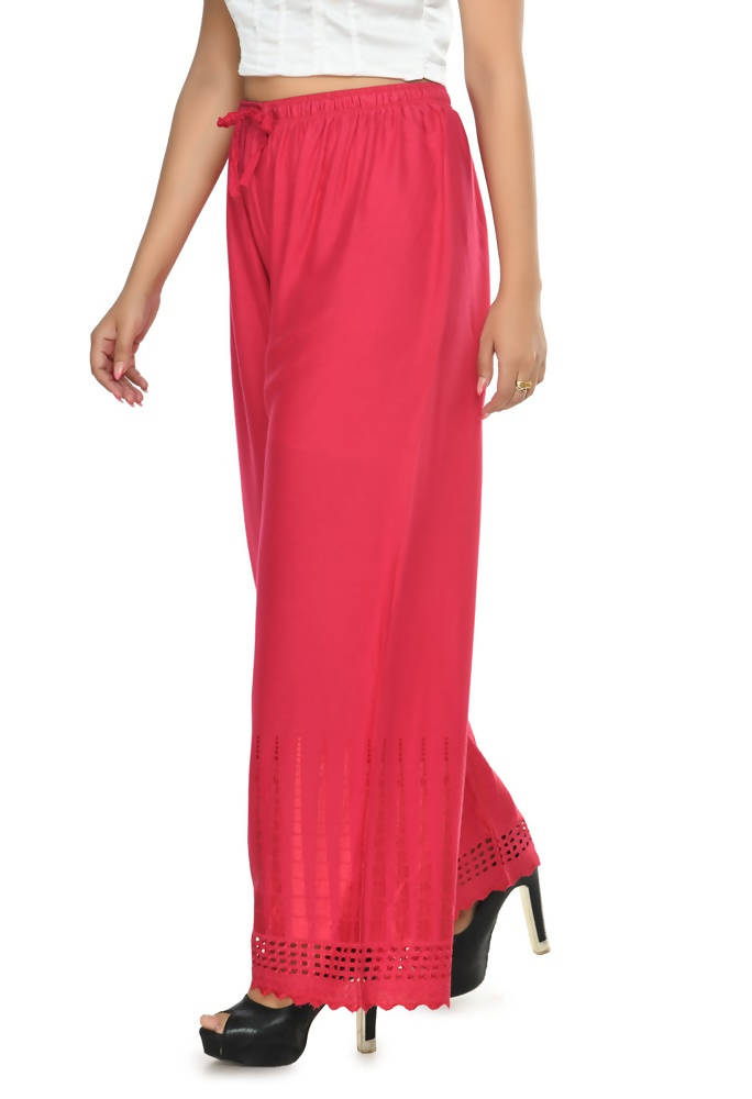 Mominos Fashion Moeza Reyon Cotton Magenta Cut Work Palazzo | Grab2Buy