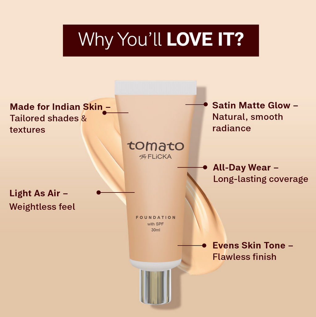 Flicka Cosmetics Tomato Moisturizing Lightweight & Long Lasting Liquid Foundation Walnut 04 | Grab2Buy
