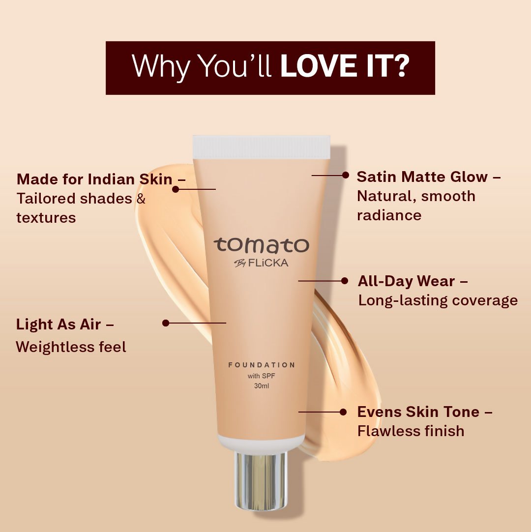 Flicka Cosmetics Tomato Moisturizing Lightweight & Long Lasting Liquid Foundation Walnut 04 | Grab2Buy