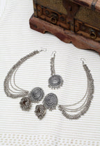 Mominos Fashion Johar Kamal Bahubali Silver Colour Earrings With Tikka | Grab2Buy
