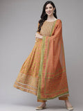 Yufta Yellow Printed kurta with Trouser Dupatta Set | Grab2Buy