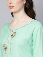 Yufta Women Sea Green & Peach Embroidered Kurta with Palazzo | Grab2Buy
