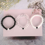 NVR Men & Women Transparent & White & Black Marbel Crystal Elasticated Bracelet | Grab2Buy
