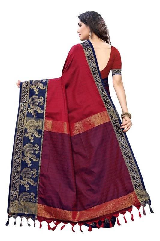 Vamika Banarasi Jacquard Weaving Red Saree (DHONI RED) | Grab2Buy