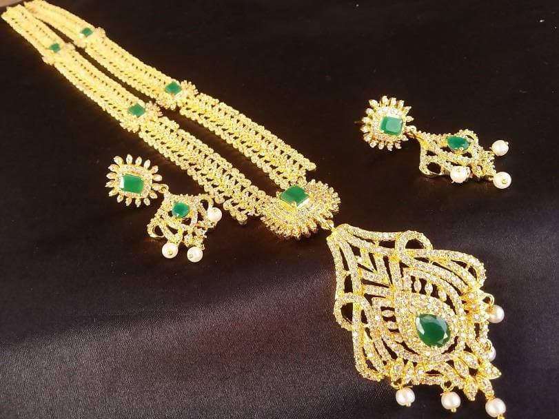 AD Emeralds Bridal Long Necklace Set | Grab2Buy