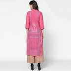 Cheera Hand Block Print Baby Pink Straight Kurta (MAAI-048K) | Grab2Buy