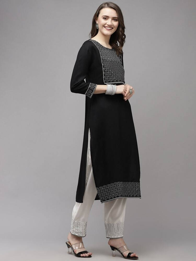 Yufta Women Black Yoke Design Regular Sequinned Kurta with Palazzo & With Dupatta | Grab2Buy
