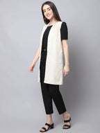 Even Apparels White Polywool Open Front Corduroy Women's Long Coat | Grab2Buy