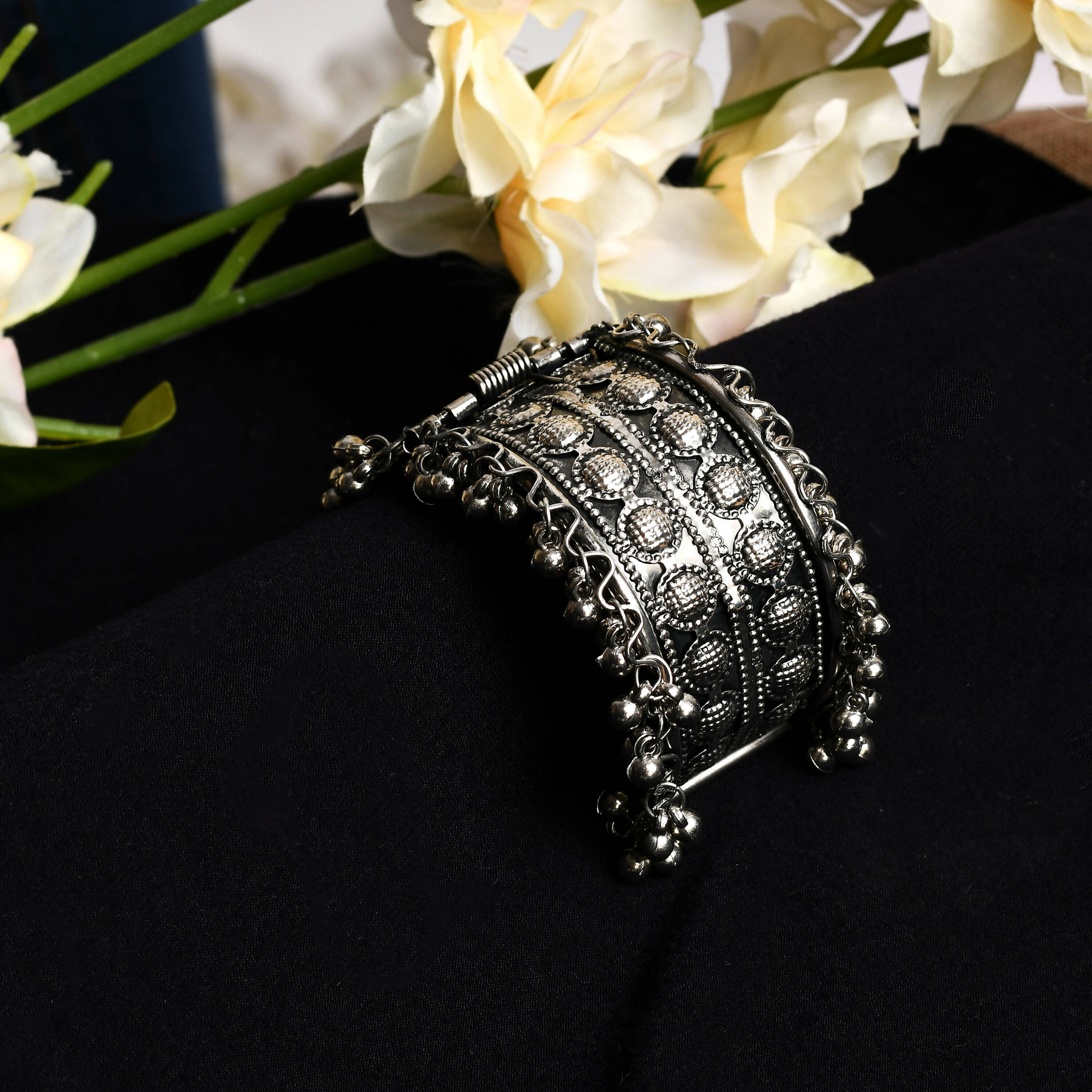 Mominos Fashion Joharkamal Oxidised Silver-Plated Ghungroo Handcraft Bracelet - Design 027 | Grab2Buy