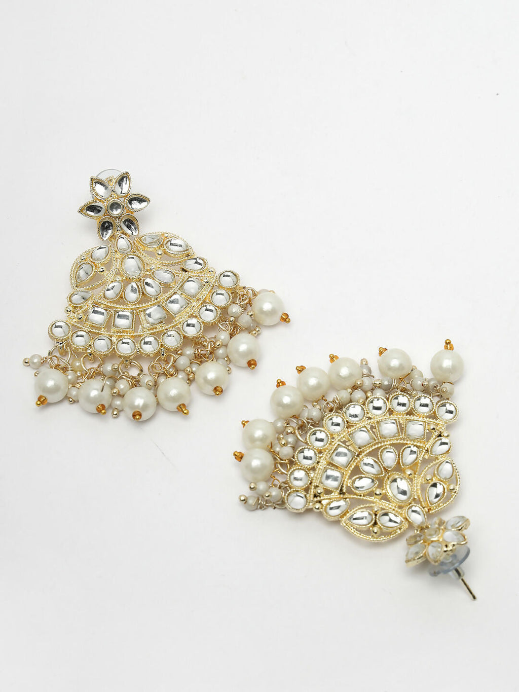 NVR Women's Gold-Polished Kundan-Studded Chandbali Earrings | Grab2Buy