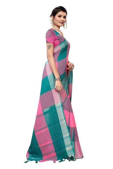 Vamika Rama Cotton Silk Weaving Saree (Gamma Checks Rama) | Grab2Buy