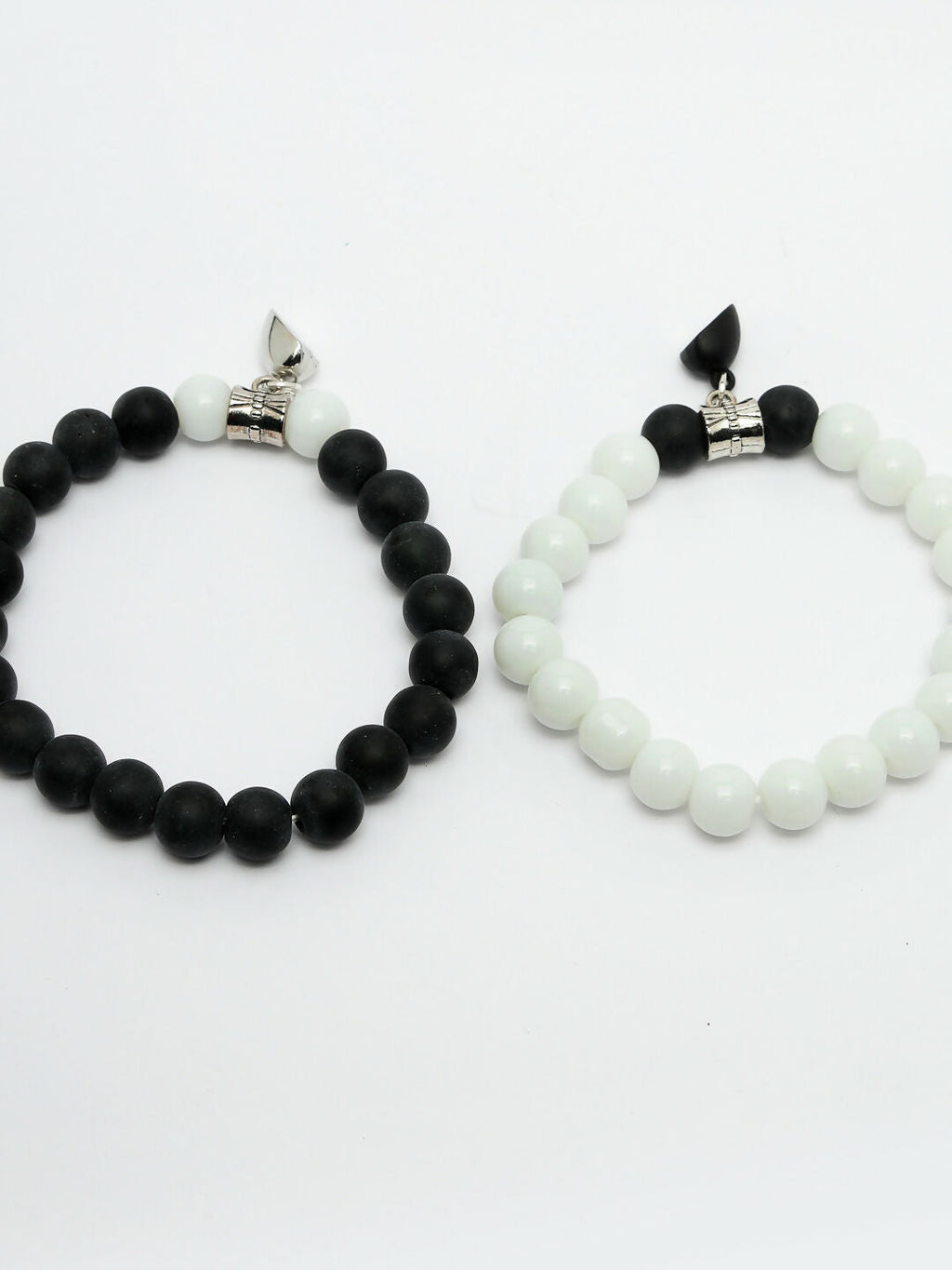 NVR Men & Women Set of 2 Black & White Onyx Handcrafted Elasticated Bracelet | Grab2Buy
