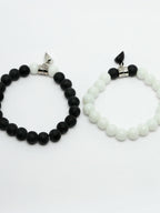 NVR Men & Women Set of 2 Black & White Onyx Handcrafted Elasticated Bracelet | Grab2Buy