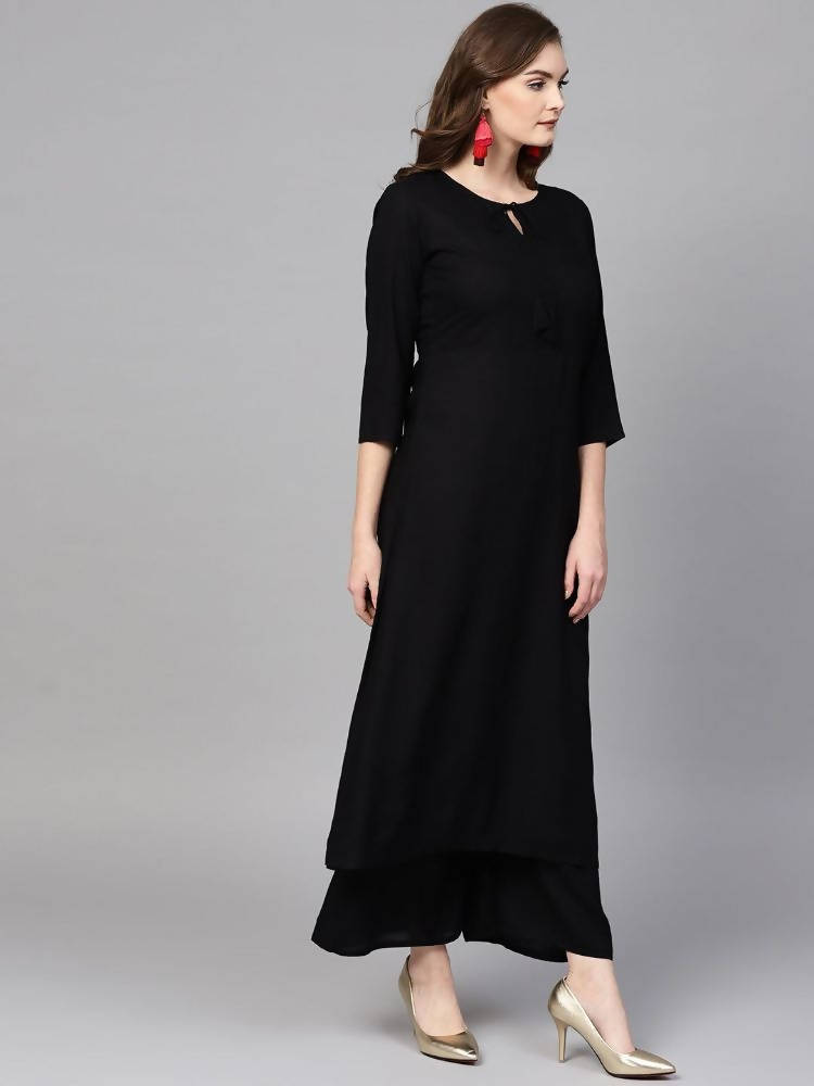 Yufta Women Black Solid Kurta with Palazzo & Dupatta | Grab2Buy