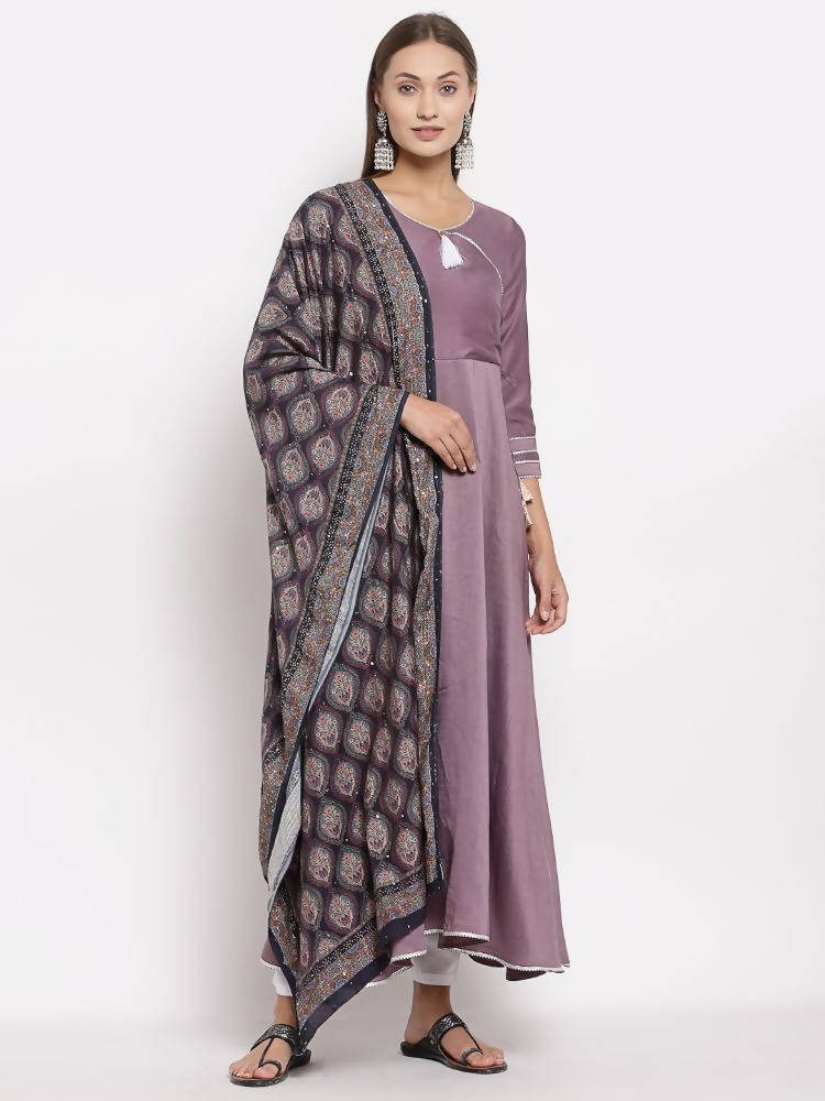 Myshka Women's Green Cotton Solid 3/4 Sleeve Round Neck Casual Kurta Dupatta Set | Grab2Buy