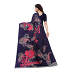 Vamika Printed Jute Silk Blue Saree (Leo Navy) | Grab2Buy
